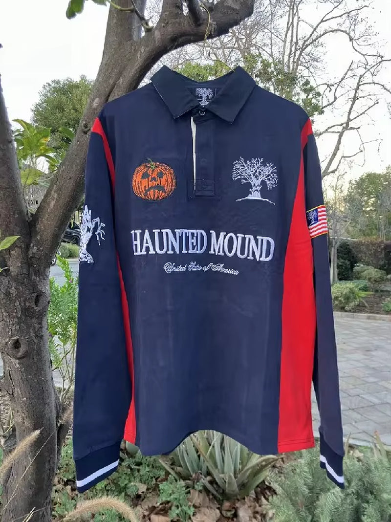 American Retro Shirt Y2K Sweatshirt Mens Womens Halloween Pumpkin Head Embroidered Oversized Sweatshirt Casual Cotton Tops