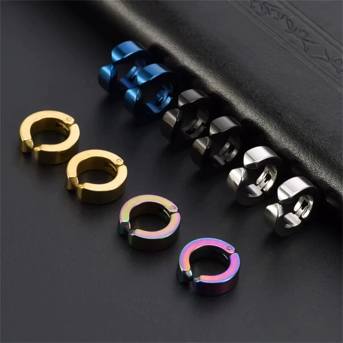 2Pcs 316L Fashion Stainless Steel Cuff Earring, Non Piercing Hoop Earring Clip on Earring Fake Piercing Earring Hoop