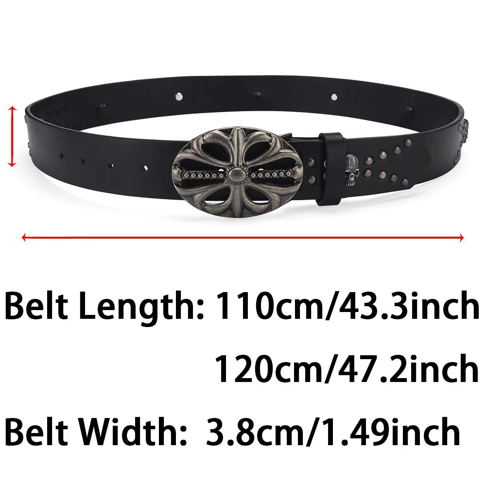 Men'S Belt Bohemian Style Belt Vintage Inlaid Skeleton Head Women'S Belt Riveted Belt Six Star Belt Punk Rock Sexpot Y2K Belt