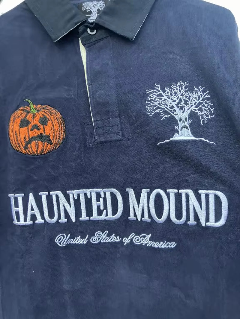 American Retro Shirt Y2K Sweatshirt Mens Womens Halloween Pumpkin Head Embroidered Oversized Sweatshirt Casual Cotton Tops