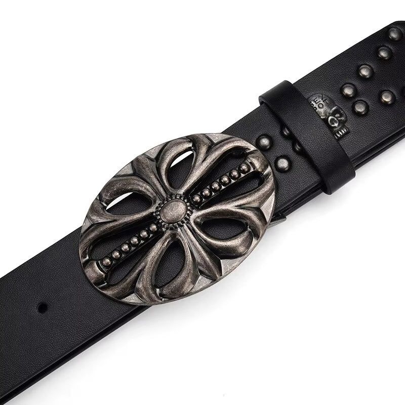 Men'S Belt Bohemian Style Belt Vintage Inlaid Skeleton Head Women'S Belt Riveted Belt Six Star Belt Punk Rock Sexpot Y2K Belt