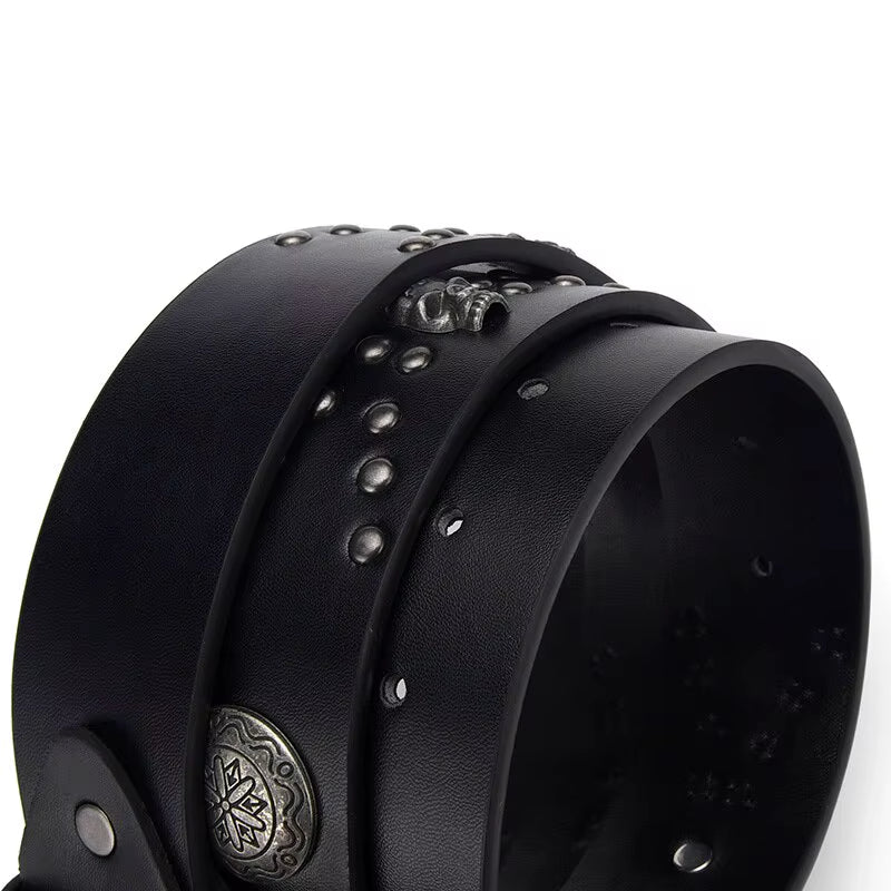 Men'S Belt Bohemian Style Belt Vintage Inlaid Skeleton Head Women'S Belt Riveted Belt Six Star Belt Punk Rock Sexpot Y2K Belt